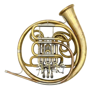 Hans Hoyer G10 with Engelbert Schmid Bell Flare with Garland - F/Bb Double Horn - Yellow Brass - Detachable Bell - Unlacquered Finish - Serial #: 429620 (Pre-Owned)