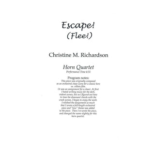 Escape! Flee! for Horn Quartet by Christine Richardson