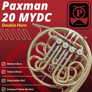 Paxman 20MYDC - F/Bb Double French Horn - Yellow Brass - Detachable Bell - Unlacquered Finish - Houghton Horns