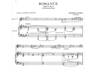 Romance Opus 35 No. 6 for Horn and Piano by Gliere ed. Anderer - Houghton Horns